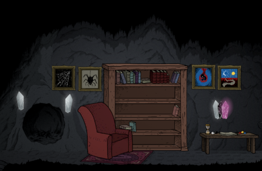 Virtual Background, a dark cave from "The Longing" game.