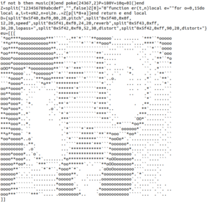 A picture of heavily obfuscated LUA code, followed by some ascii art.