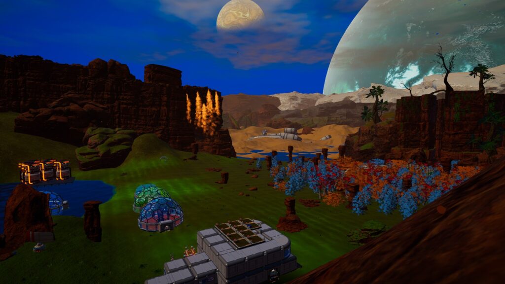 A screenshot of The Planet Crafter game, showing the same base from the first screenshot, but from a different angle.